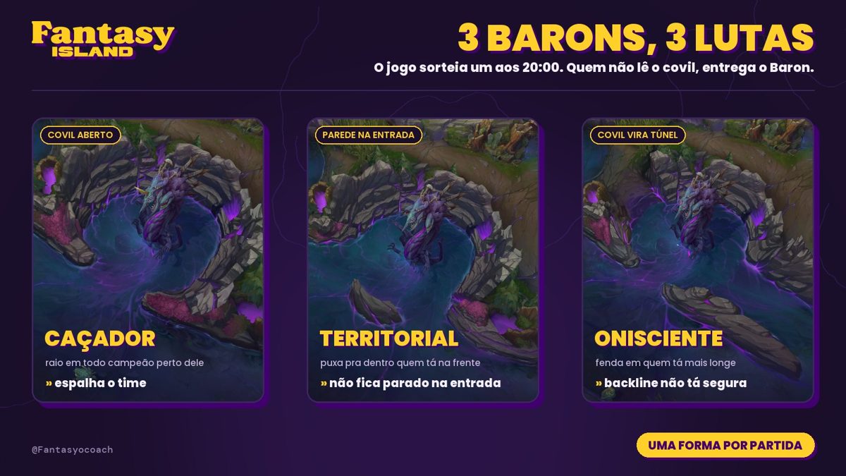 Os 3 Barons lado a lado, cada um com seu covil